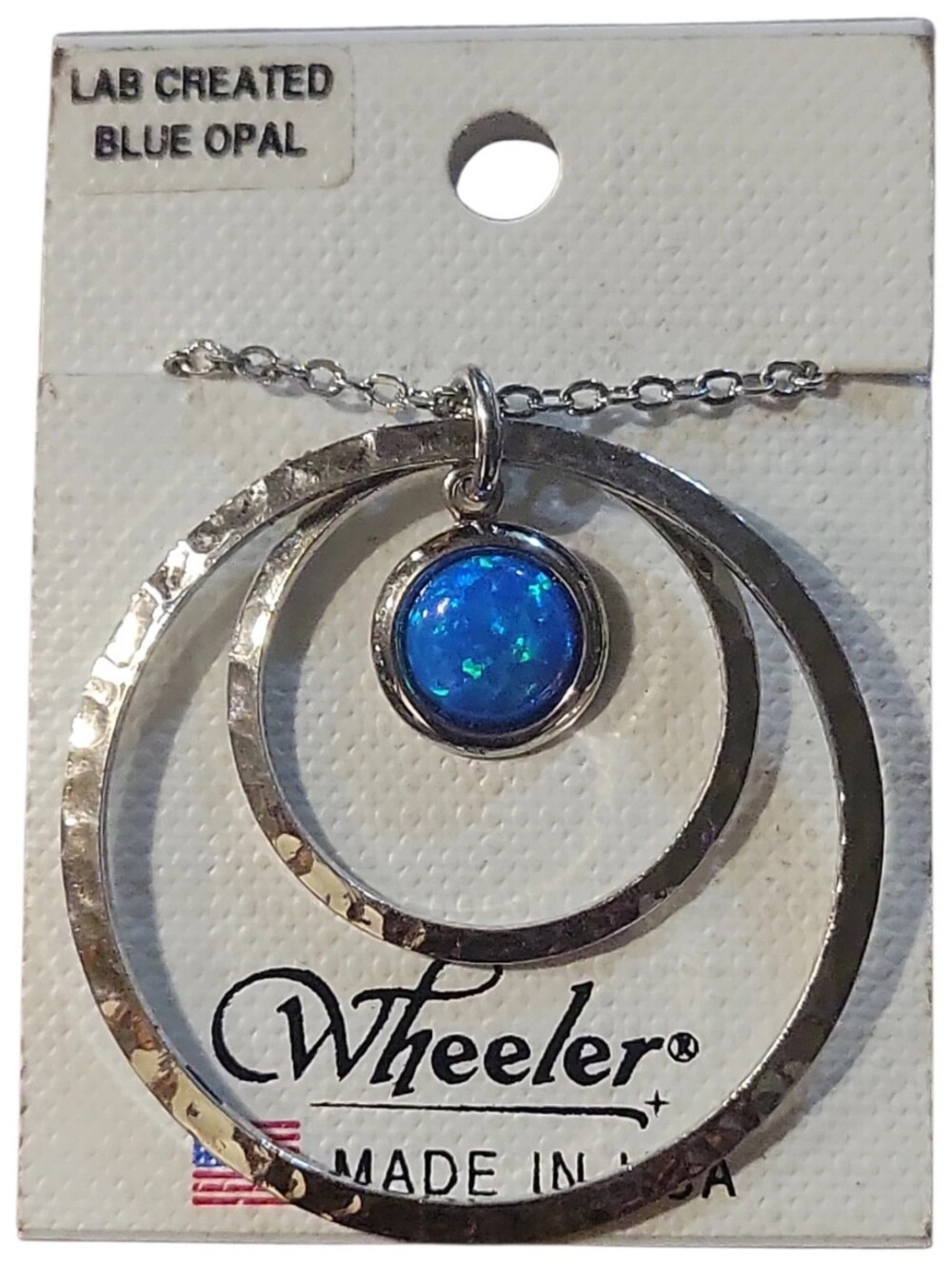 NWT Wheeler Sterling Silver Finish Blue Opal Double Hoop Pendant Necklace USA